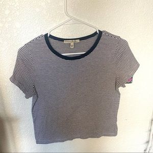 Express Cropped striped crew neck t shirt